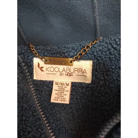 Koolaburra by UGG Navy Blue Sherpa Fleece Cropped Bomber Hoodie Jacket Medium - Picture 4 of 8